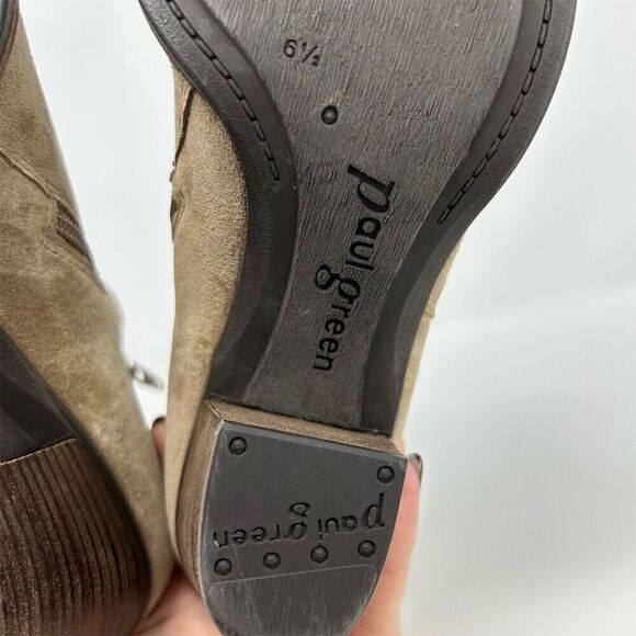 Paul Green Taupe Light Brown Suede Ankle Booties Size 6.5 Casual Block Heel - Picture 10 of 12
